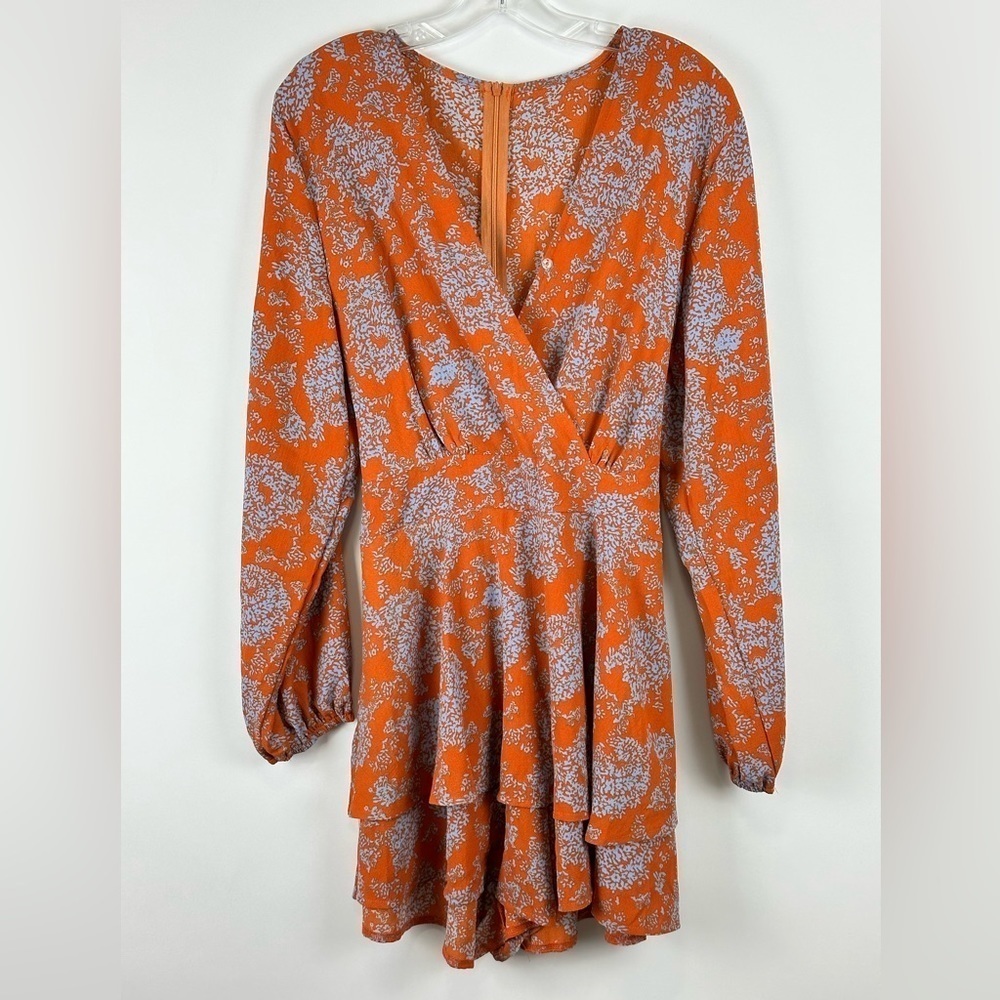 Women's Long Sleeve V-Neck Layered Floral Romper